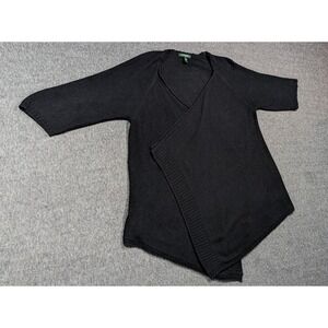 Lauren Ralph Lauren Sweater Womens 2X Black Linen Open Cardigan Whimsygoth